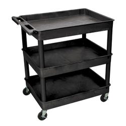 Luxor H Wilson 3-Shelves Multi-Purpose Utility Tub Cart, 32 x 24 x 38-1/4, HDPE, Black, 4 Wheel 1399674