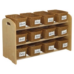 Childcraft ABC Furnishings 12 Tray Dowel Cubby Rack With Baskets, 35-3/4 x 14-1/2 x 21-3/4 Inches, Item Number 1537054